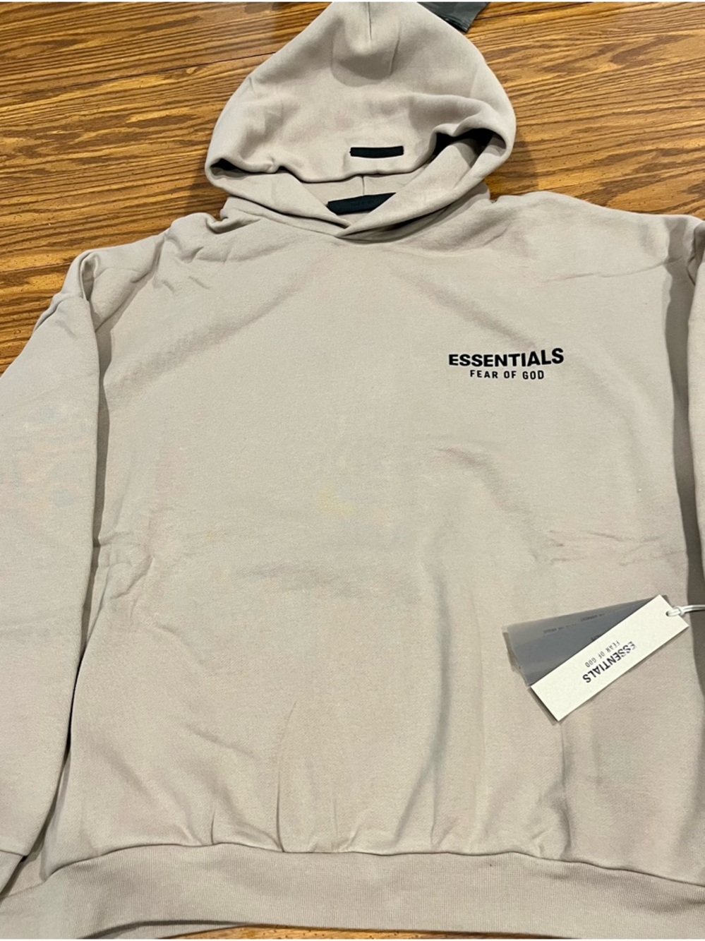 Fear of God Essentials Hoodie in Beige with Black Logo